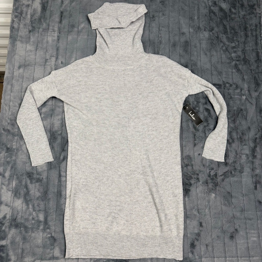 Lulus Heather Grey Turtleneck Long Sleeve Knit Sweater Dress Small NWT